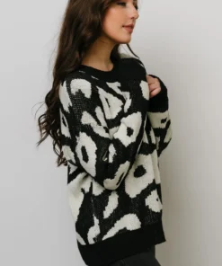 HAY Jonas Animal Print Sweater | Black + Cream 19 HAY Jonas Animal Print Sweater | Black + Cream