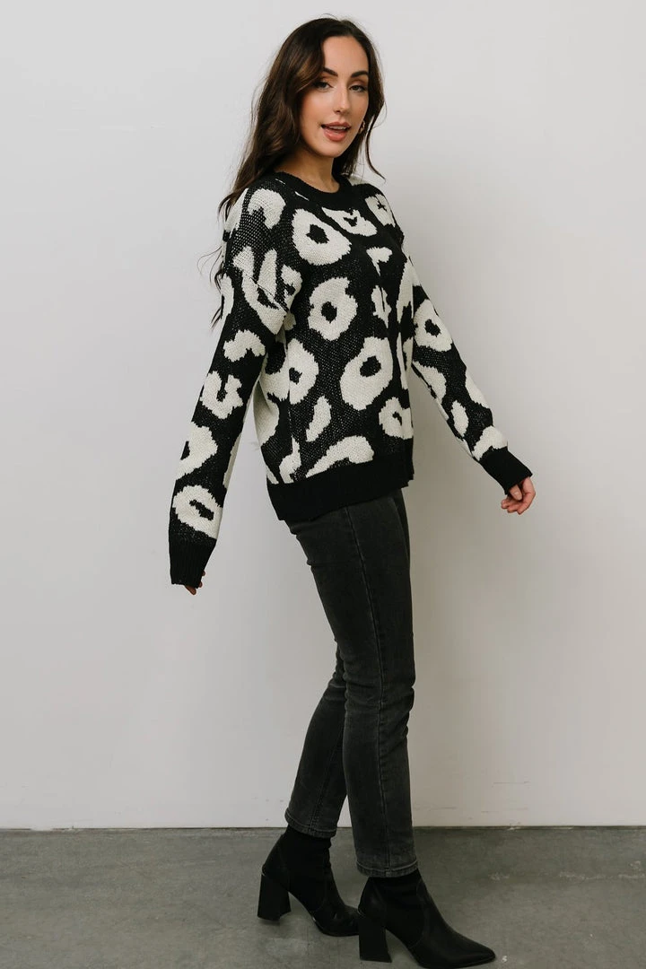 HAY Jonas Animal Print Sweater | Black + Cream 7 HAY Jonas Animal Print Sweater | Black + Cream