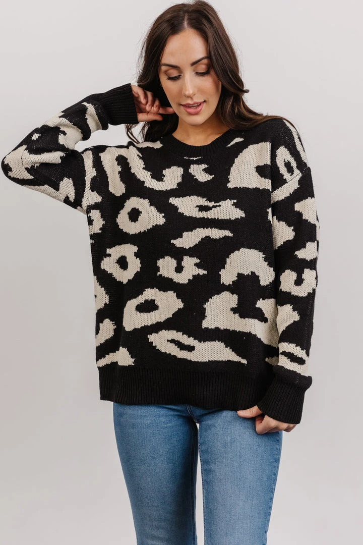 HAY Jonas Animal Print Sweater | Black + Cream 6 HAY Jonas Animal Print Sweater | Black + Cream