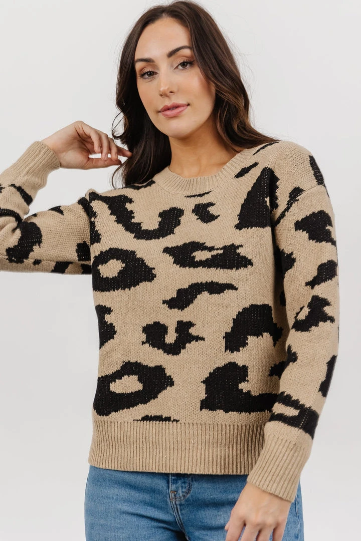 HAY Jonas Animal Print Sweater | Tan + Black 1 HAY Jonas Animal Print Sweater | Tan + Black