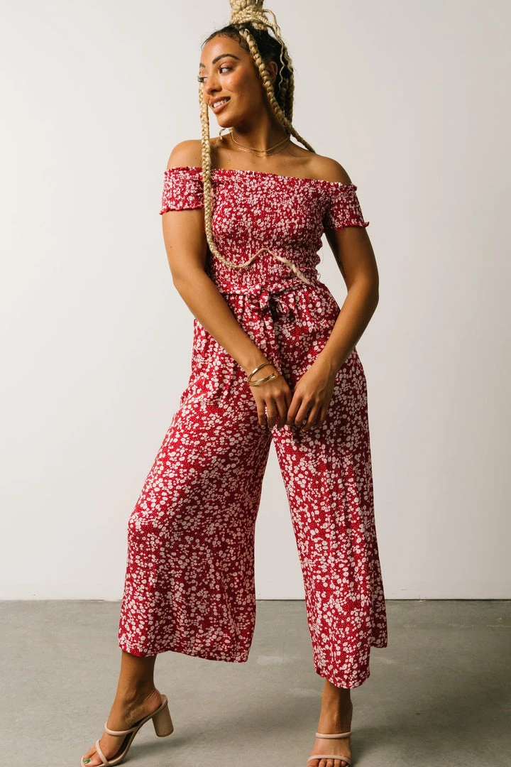 AK Jonni Smocked Jumpsuit | Red Floral Vacation 1 AK Jonni Smocked Jumpsuit | Red Floral Vacation