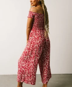 AK Jonni Smocked Jumpsuit | Red Floral Vacation