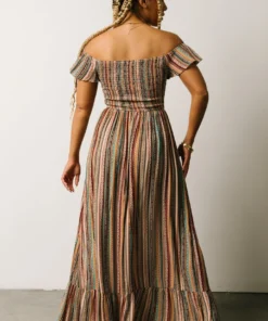 DD Journey Boho Stripe Maxi Dress | Mocha Print Dresses