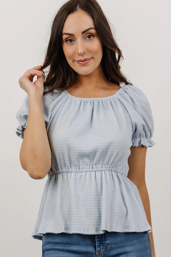 HAY Tops Jules Smocked Top | Light Blue 1 HAY Tops Jules Smocked Top | Light Blue