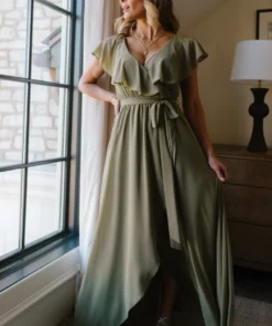 BB Custom Katya Ruffle Maxi Dress | Dusty Olive