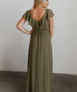 BB Custom Katya Ruffle Maxi Dress | Dusty Olive