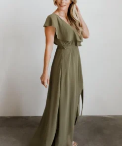 BB Custom Katya Ruffle Maxi Dress | Dusty Olive