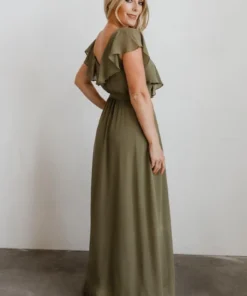 BB Custom Katya Ruffle Maxi Dress | Dusty Olive