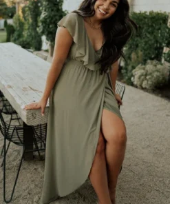 BB Custom Katya Ruffle Maxi Dress | Dusty Olive