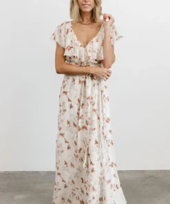 BB Custom Katya Ruffle Maxi Dress | Rust Print