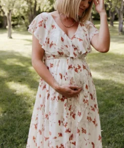 BB Custom Katya Ruffle Maxi Dress | Rust Print