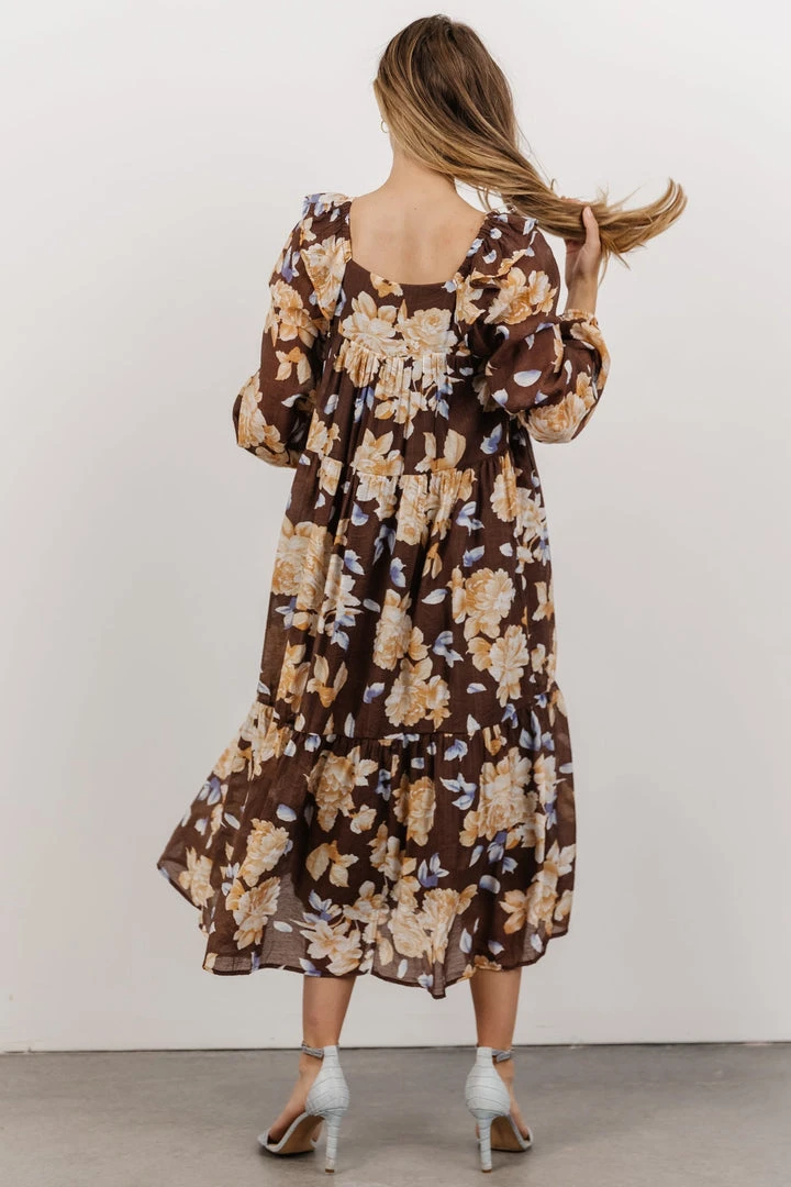 HAY Dresses Kayden Baby Doll Midi Dress | Brown Floral 4 HAY Dresses Kayden Baby Doll Midi Dress | Brown Floral