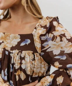 HAY Dresses Kayden Baby Doll Midi Dress | Brown Floral