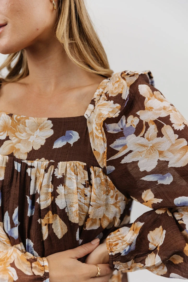 HAY Dresses Kayden Baby Doll Midi Dress | Brown Floral 2 HAY Dresses Kayden Baby Doll Midi Dress | Brown Floral