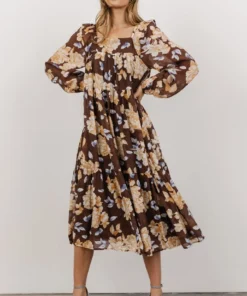 HAY Dresses Kayden Baby Doll Midi Dress | Brown Floral 7 HAY Dresses Kayden Baby Doll Midi Dress | Brown Floral