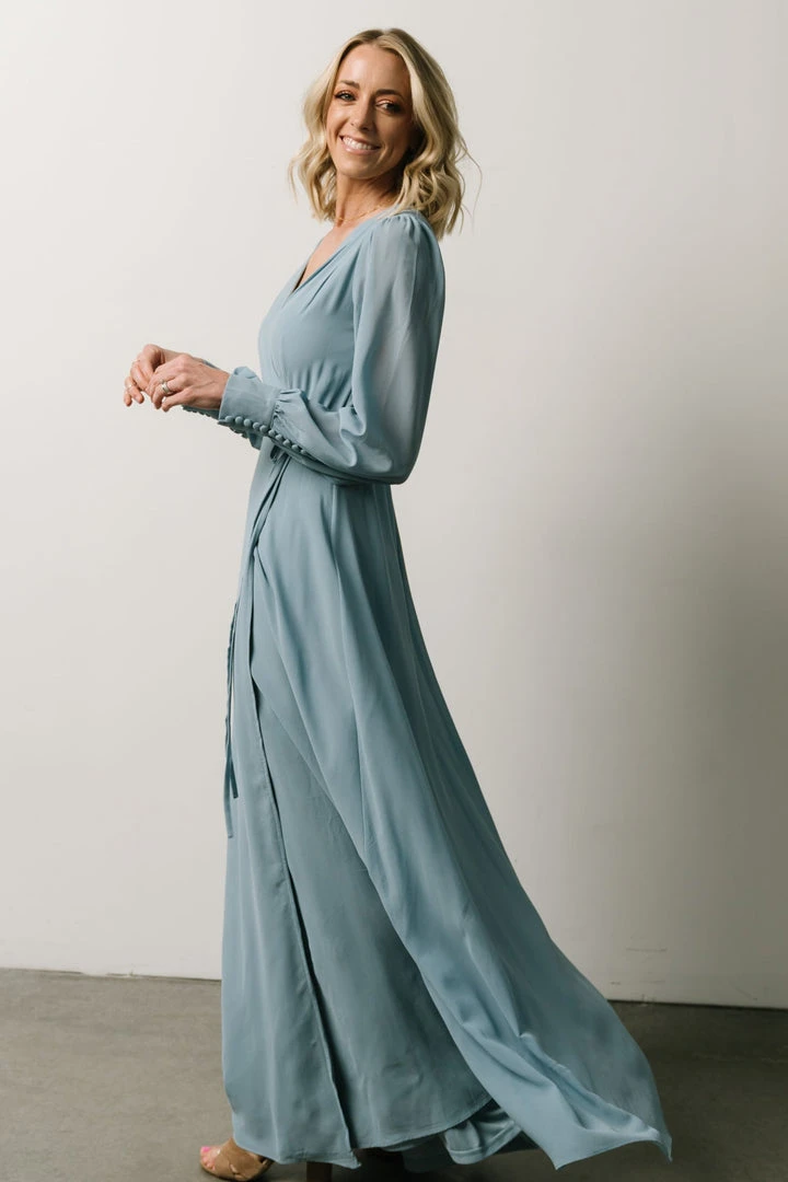 Soi Kelsey Wrap Dress | Dusty Blue Dresses 4 Soi Kelsey Wrap Dress | Dusty Blue Dresses
