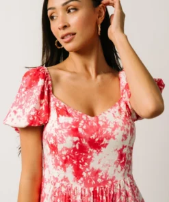 SL Kenna Midi Dress | Fuchsia Watercolor Print Dresses