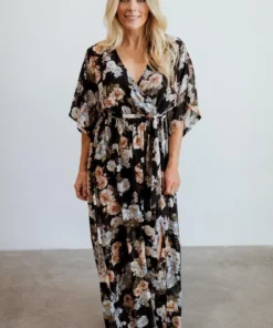 BB Custom Dresses Kia Kimono Maxi Dress | Black Floral