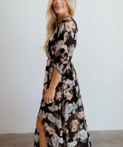 BB Custom Dresses Kia Kimono Maxi Dress | Black Floral