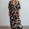 BB Custom Dresses Kia Kimono Maxi Dress | Black Floral