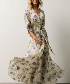 BB Custom Dresses Kia Kimono Maxi Dress | Blue Floral