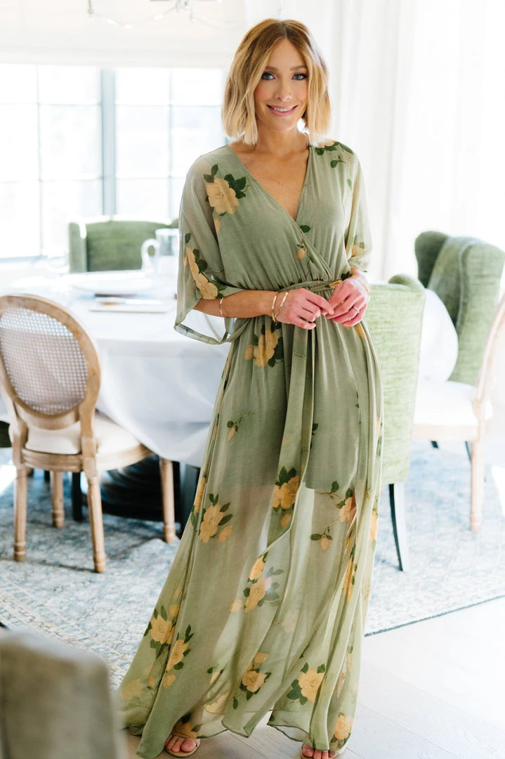 BB Custom Kia Kimono Maxi Dress | Olive Floral 12 BB Custom Kia Kimono Maxi Dress | Olive Floral