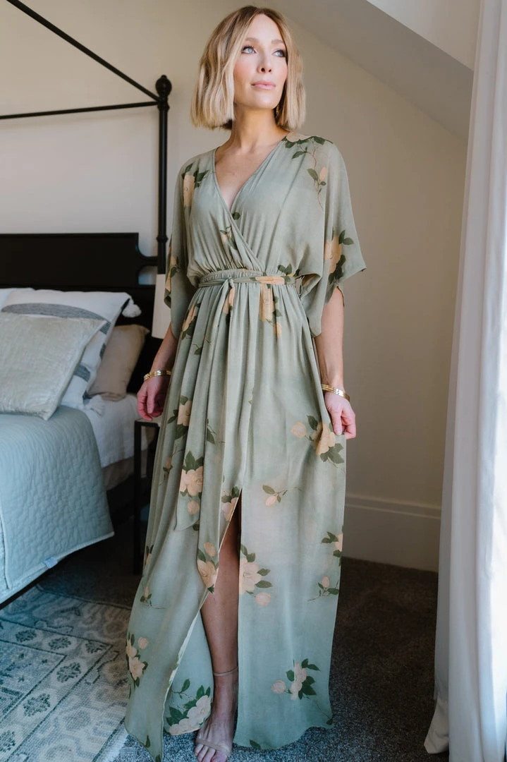 BB Custom Kia Kimono Maxi Dress | Olive Floral 1 BB Custom Kia Kimono Maxi Dress | Olive Floral