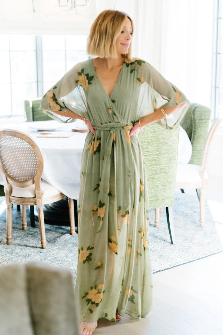 BB Custom Kia Kimono Maxi Dress | Olive Floral 2 BB Custom Kia Kimono Maxi Dress | Olive Floral