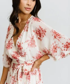 BB Custom Kia Kimono Maxi Dress | Red Floral