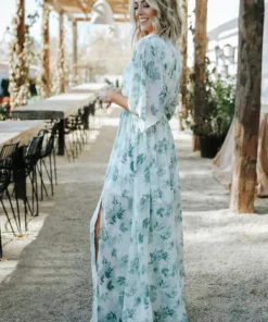 BB Custom Dresses Kia Kimono Maxi Dress | Sage Floral