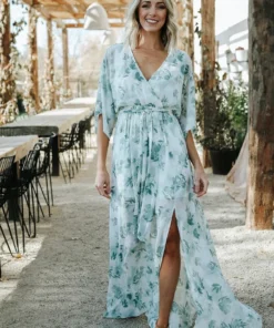 BB Custom Dresses Kia Kimono Maxi Dress | Sage Floral
