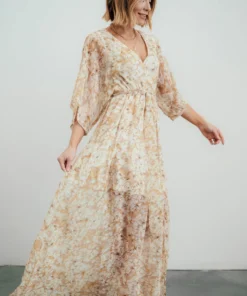 BB Custom Kia Kimono Maxi Dress | Tan Floral
