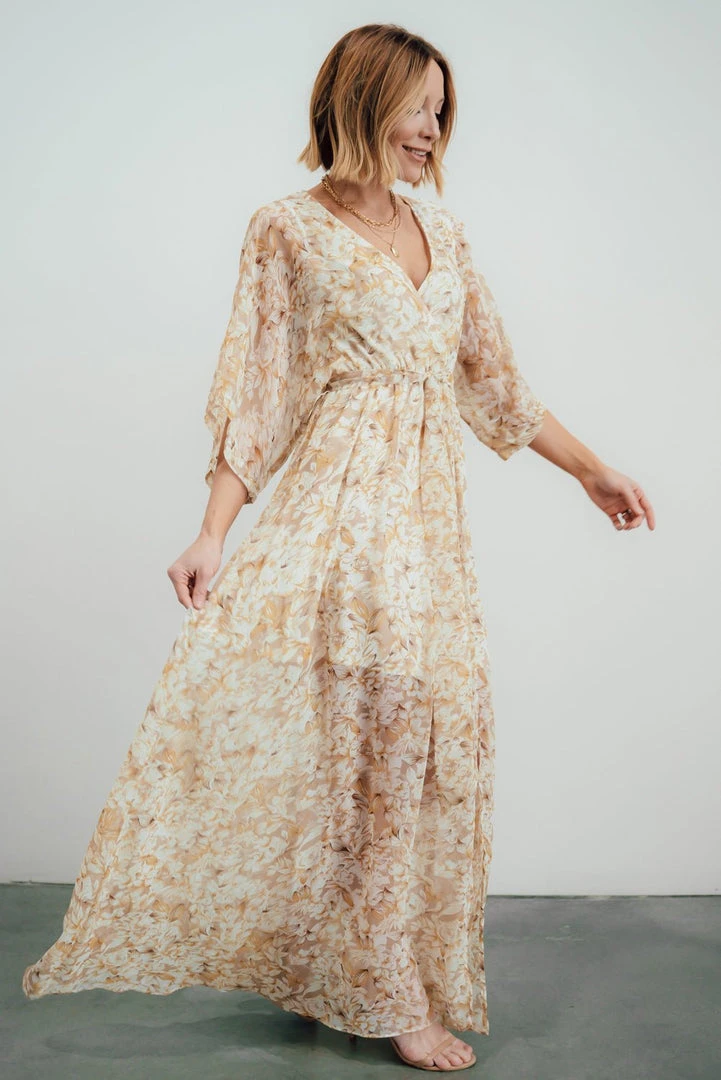 BB Custom Kia Kimono Maxi Dress | Tan Floral 2 BB Custom Kia Kimono Maxi Dress | Tan Floral
