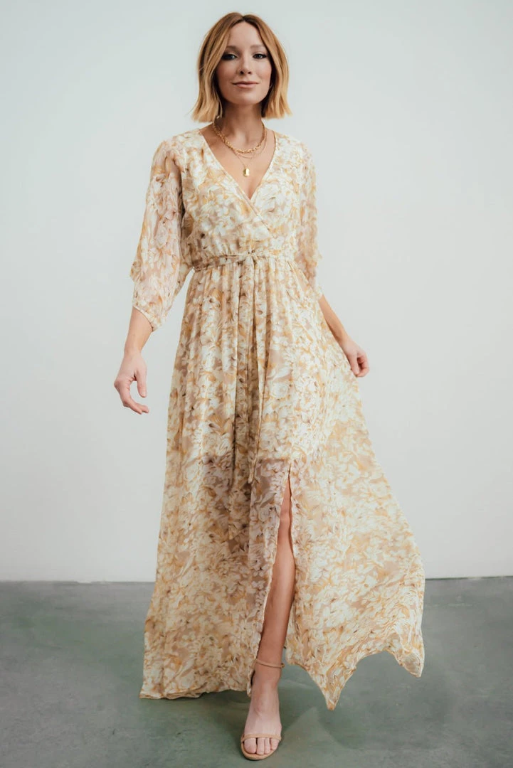 BB Custom Kia Kimono Maxi Dress | Tan Floral 5 BB Custom Kia Kimono Maxi Dress | Tan Floral