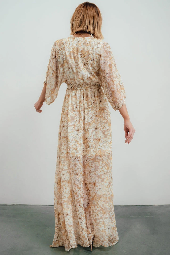 BB Custom Kia Kimono Maxi Dress | Tan Floral 4 BB Custom Kia Kimono Maxi Dress | Tan Floral