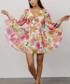 FT Dresses Kinz Blouson Sleeve Mini Dress | Ivory Multi Floral