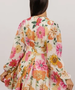 FT Dresses Kinz Blouson Sleeve Mini Dress | Ivory Multi Floral