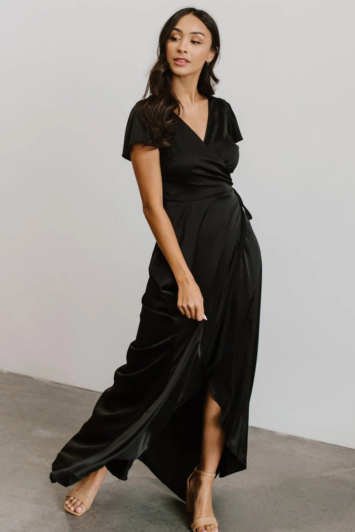 BB Custom Krystal Satin Wrap Gown | Black 8 BB Custom Krystal Satin Wrap Gown | Black