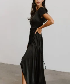 BB Custom Krystal Satin Wrap Gown | Black 15 BB Custom Krystal Satin Wrap Gown | Black