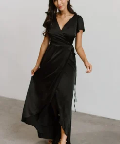 BB Custom Krystal Satin Wrap Gown | Black 13 BB Custom Krystal Satin Wrap Gown | Black