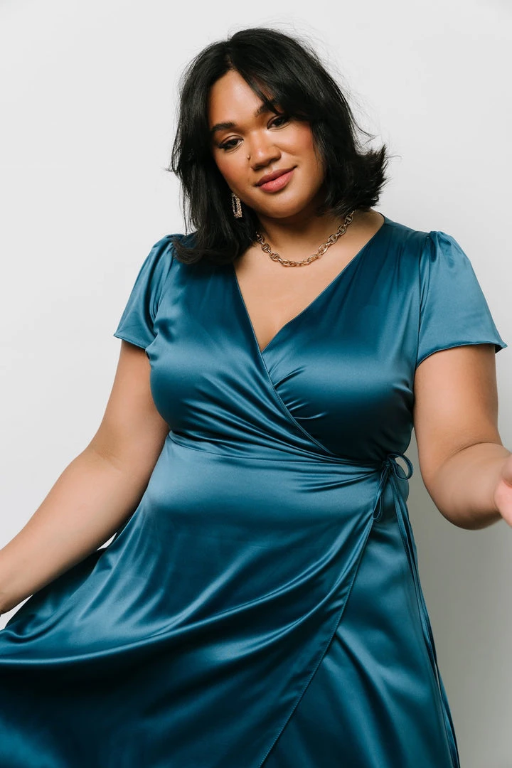 BB Custom Krystal Satin Wrap Gown | Blue Dresses 3 BB Custom Krystal Satin Wrap Gown | Blue Dresses