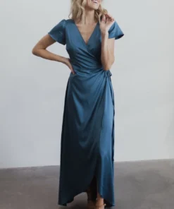 BB Custom Krystal Satin Wrap Gown | Blue Dresses 21 BB Custom Krystal Satin Wrap Gown | Blue Dresses