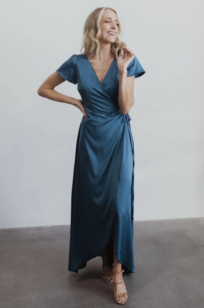 BB Custom Krystal Satin Wrap Gown | Blue Dresses 6 BB Custom Krystal Satin Wrap Gown | Blue Dresses