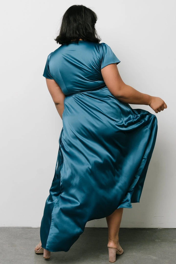 BB Custom Krystal Satin Wrap Gown | Blue Dresses 9 BB Custom Krystal Satin Wrap Gown | Blue Dresses