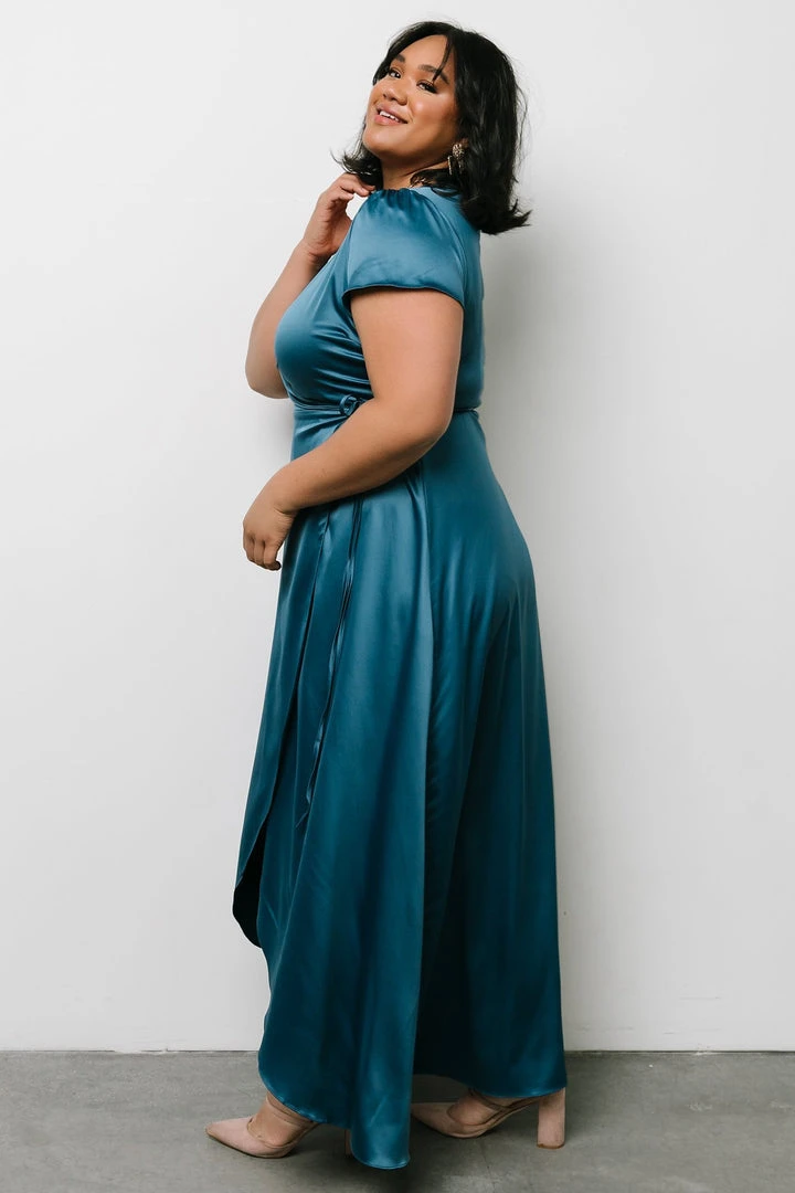 BB Custom Krystal Satin Wrap Gown | Blue Dresses 7 BB Custom Krystal Satin Wrap Gown | Blue Dresses