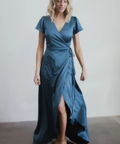 BB Custom Krystal Satin Wrap Gown | Blue Dresses