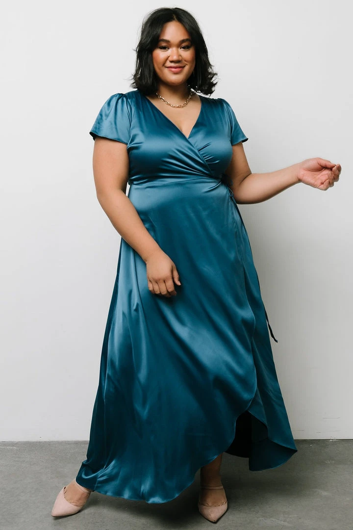 BB Custom Krystal Satin Wrap Gown | Blue Dresses 14 BB Custom Krystal Satin Wrap Gown | Blue Dresses