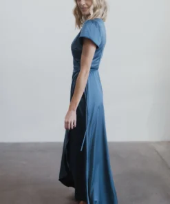 BB Custom Krystal Satin Wrap Gown | Blue Dresses 23 BB Custom Krystal Satin Wrap Gown | Blue Dresses