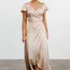BB Custom Krystal Satin Wrap Gown | Champagne Dresses