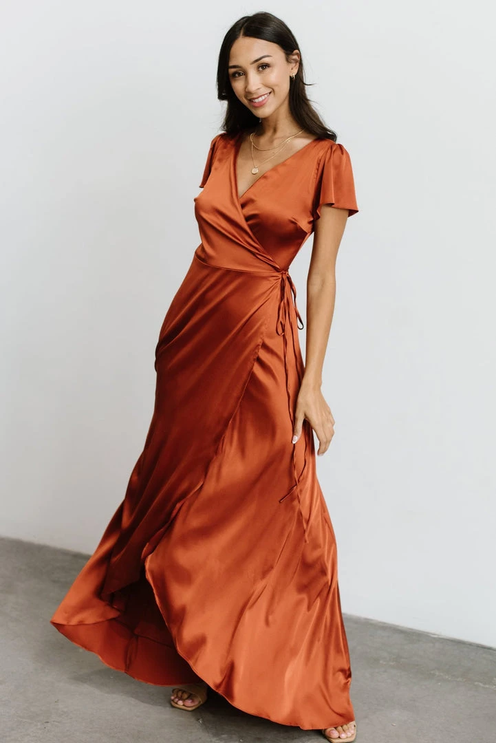 BB Custom Krystal Satin Wrap Gown | Copper Dresses 5 BB Custom Krystal Satin Wrap Gown | Copper Dresses